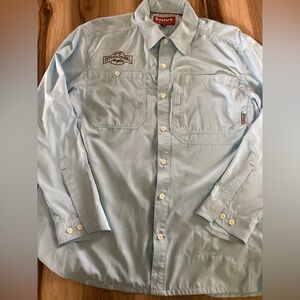 Simms Fishing Shirt Mens XLarge Quick Dry Vented long Sleeve Button Up Blue UPF